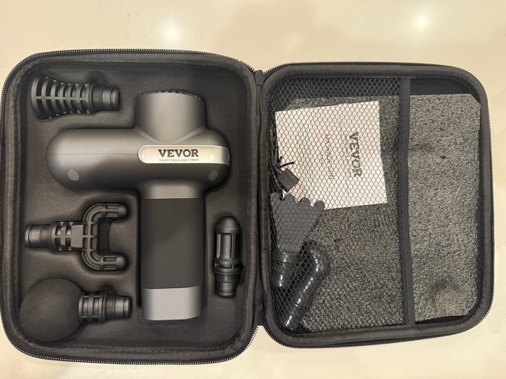 VEVOR Massage Gun Deep Tissue, Percussion Muscle Massager For Athletes - With 5 Speed Levels & 6 Massage Heads, 7.4V 2500mAh Batteries, Handheld Electric Massage Gun For Pain Relief, Muscle Relaxation